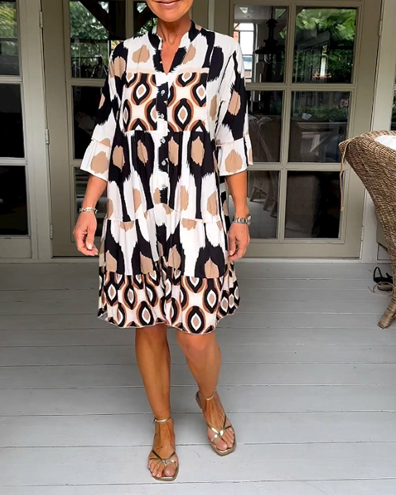 ELVINA | Printed Dress with 3/4 Sleeves and A-Line Cut for an Elegant and Relaxed Look