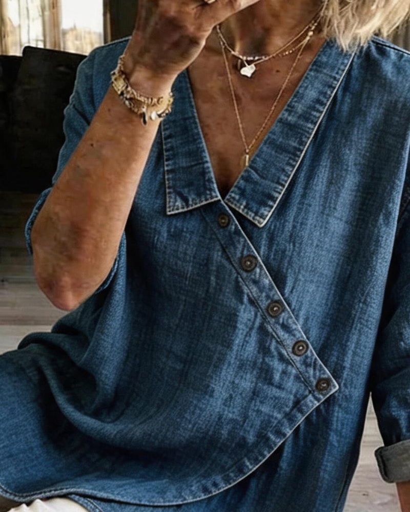 Women’s | Asymmetrical Button Front Collared Blouse
