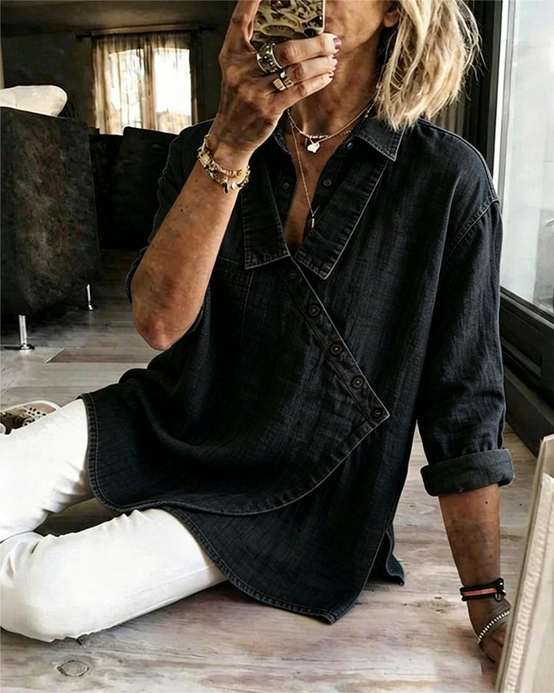 Women’s | Asymmetrical Button Front Collared Blouse