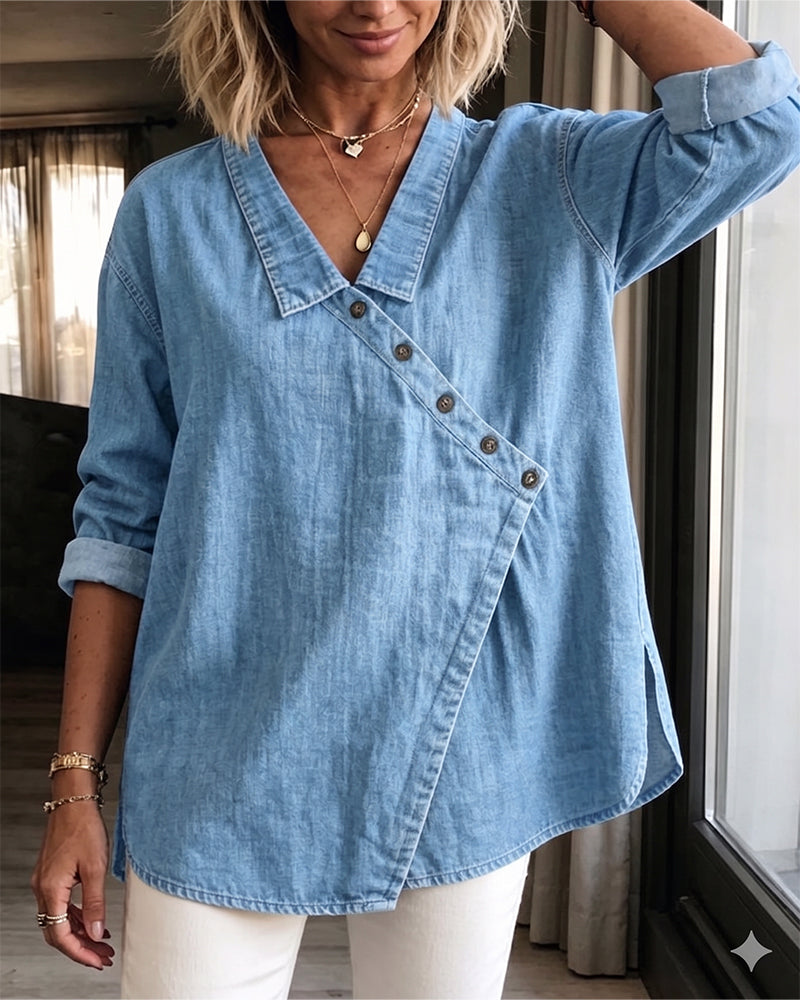 Women’s | Asymmetrical Button Front Collared Blouse