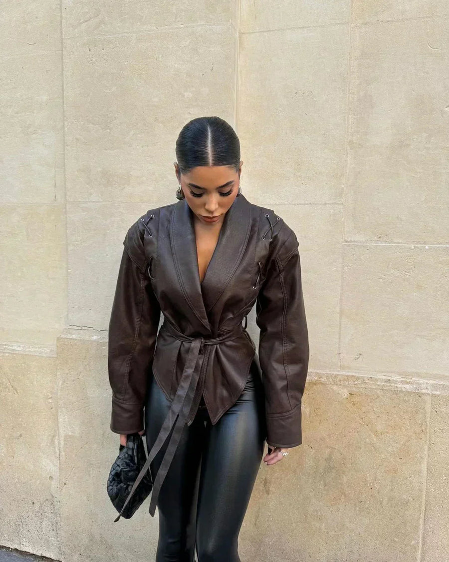 Women's Faux Leather Wrap Jacket