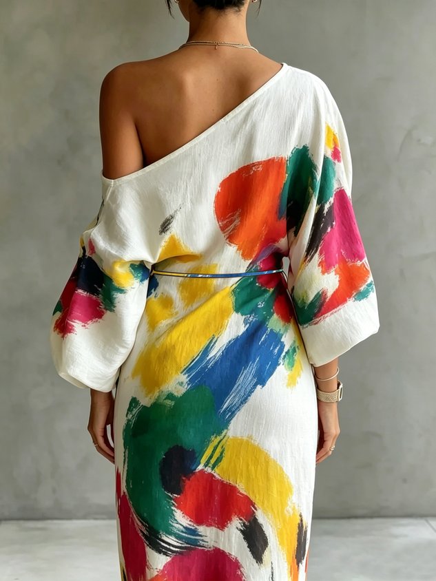 Adeline | Abstract Print One-Shoulder Maxi Dress