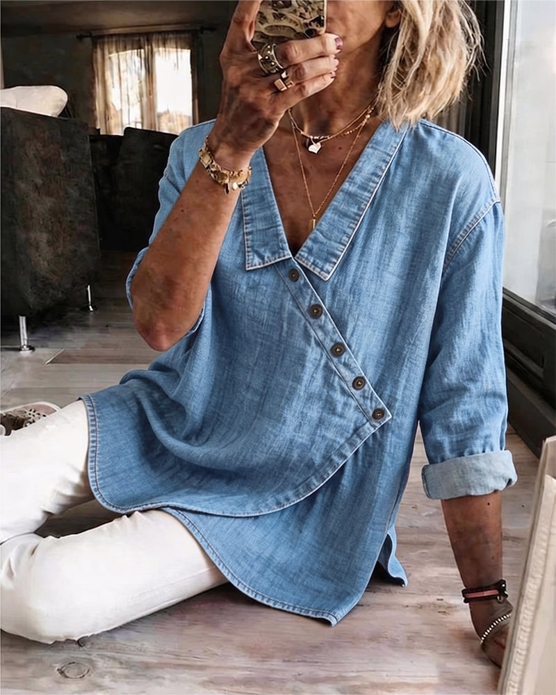 Women’s | Asymmetrical Button Front Collared Blouse