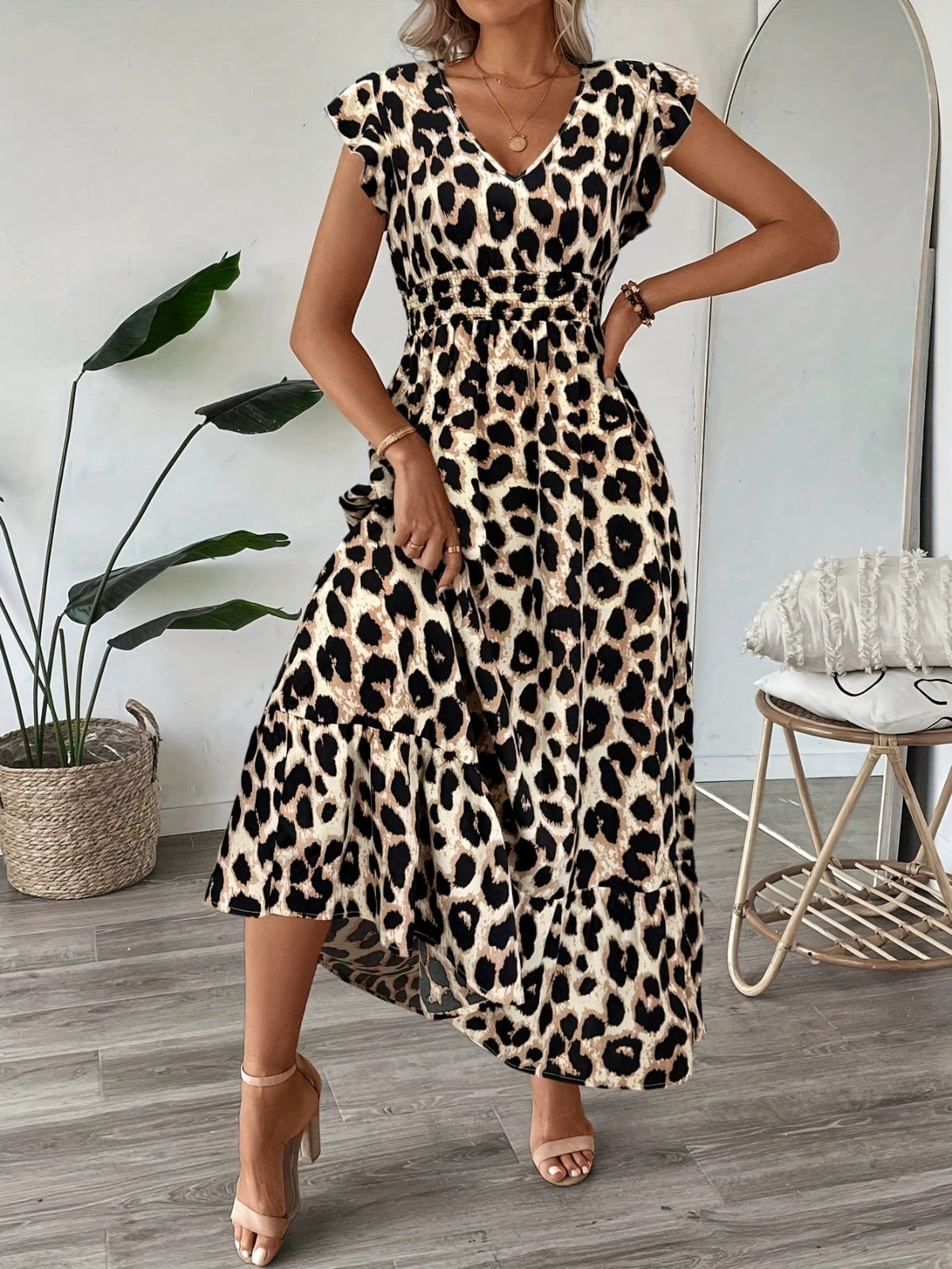 Celeste | Baroque Print Maxi Dress with V-Neck and Smocked Waist