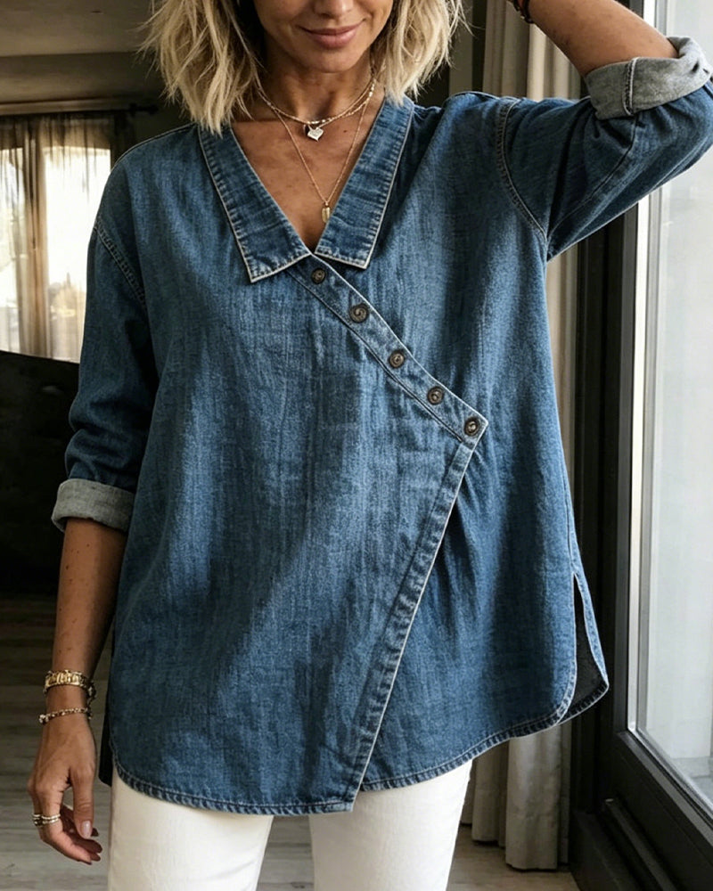 Women’s | Asymmetrical Button Front Collared Blouse