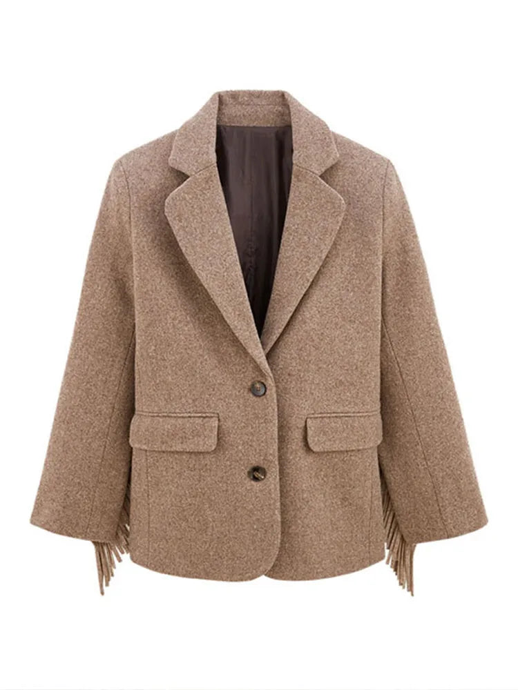 Autumn Bomber Coat – Stylish Woolen Blazer with Tassels