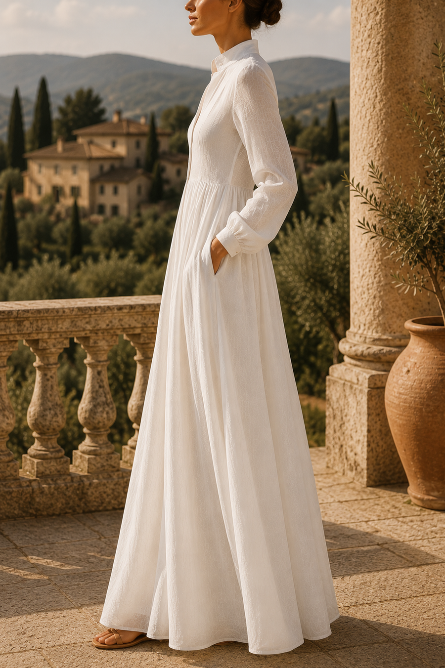 Elegant long dress with deep neckline
