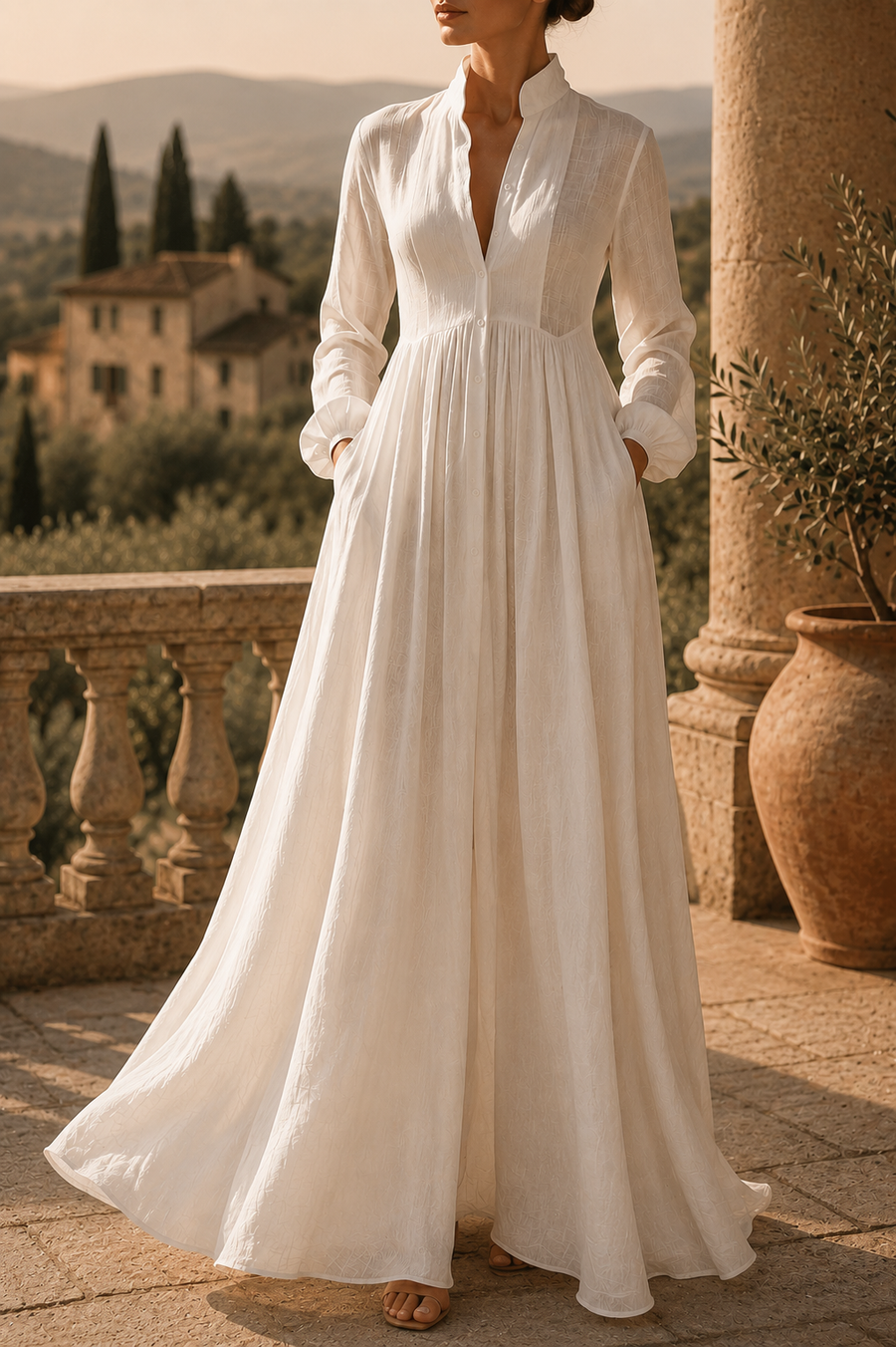 Elegant long dress with deep neckline