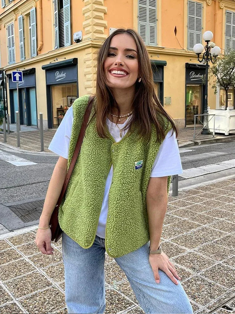 Casual fleece vest for women