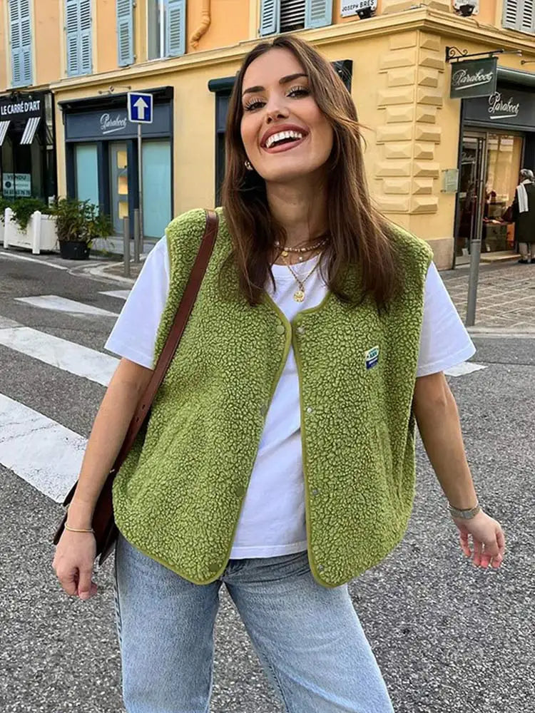 Casual fleece vest for women