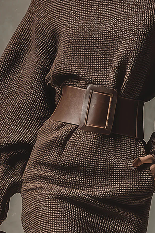 ELARA™ | Knit Mini Dress with Waist Belt