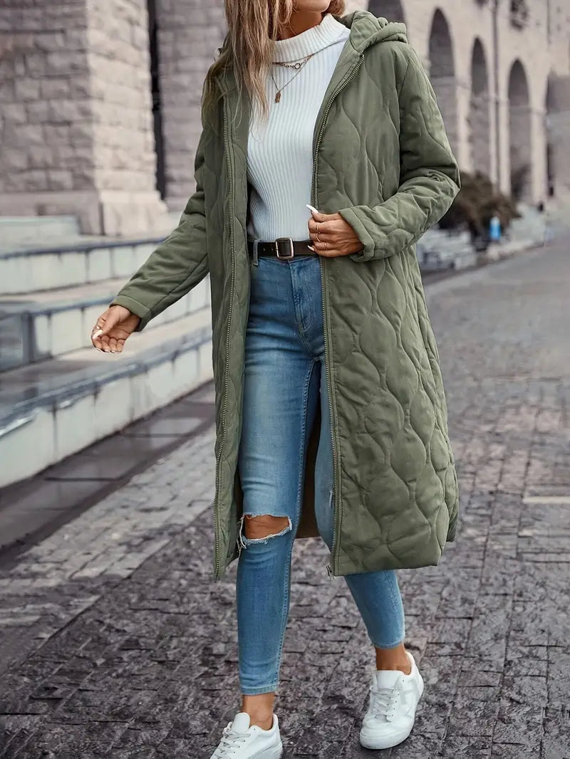 Women's Cotton quilted coat with hood and long sleeves