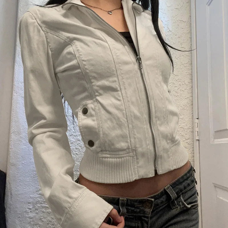 Women’s Cropped Zip-Up Jacket with Fitted Waist and Sporty Minimalist Design
