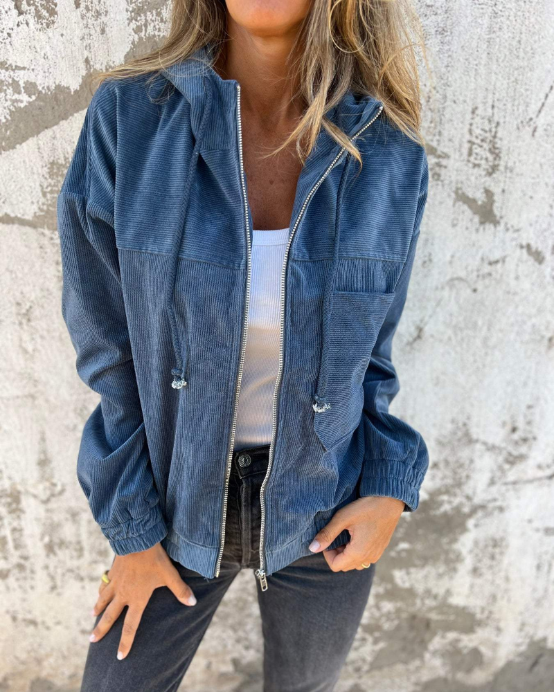 Women's Hooded Zip-Up Jacket — Retro Cosy Long-Sleeve Cotton Fleece Sweatshirt Jacket