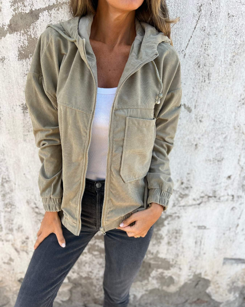 Women's Hooded Zip-Up Jacket — Retro Cosy Long-Sleeve Cotton Fleece Sweatshirt Jacket