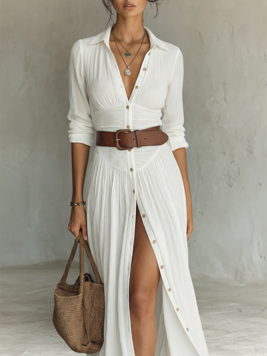 Maxi Dress for Women | Long Sleeve Linen Dress with Collar