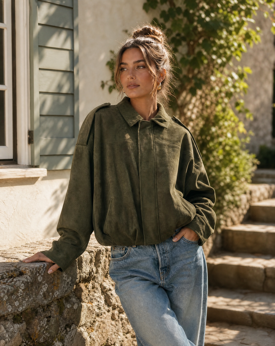 Women's Relaxed Boxy Faux Suede Jacket