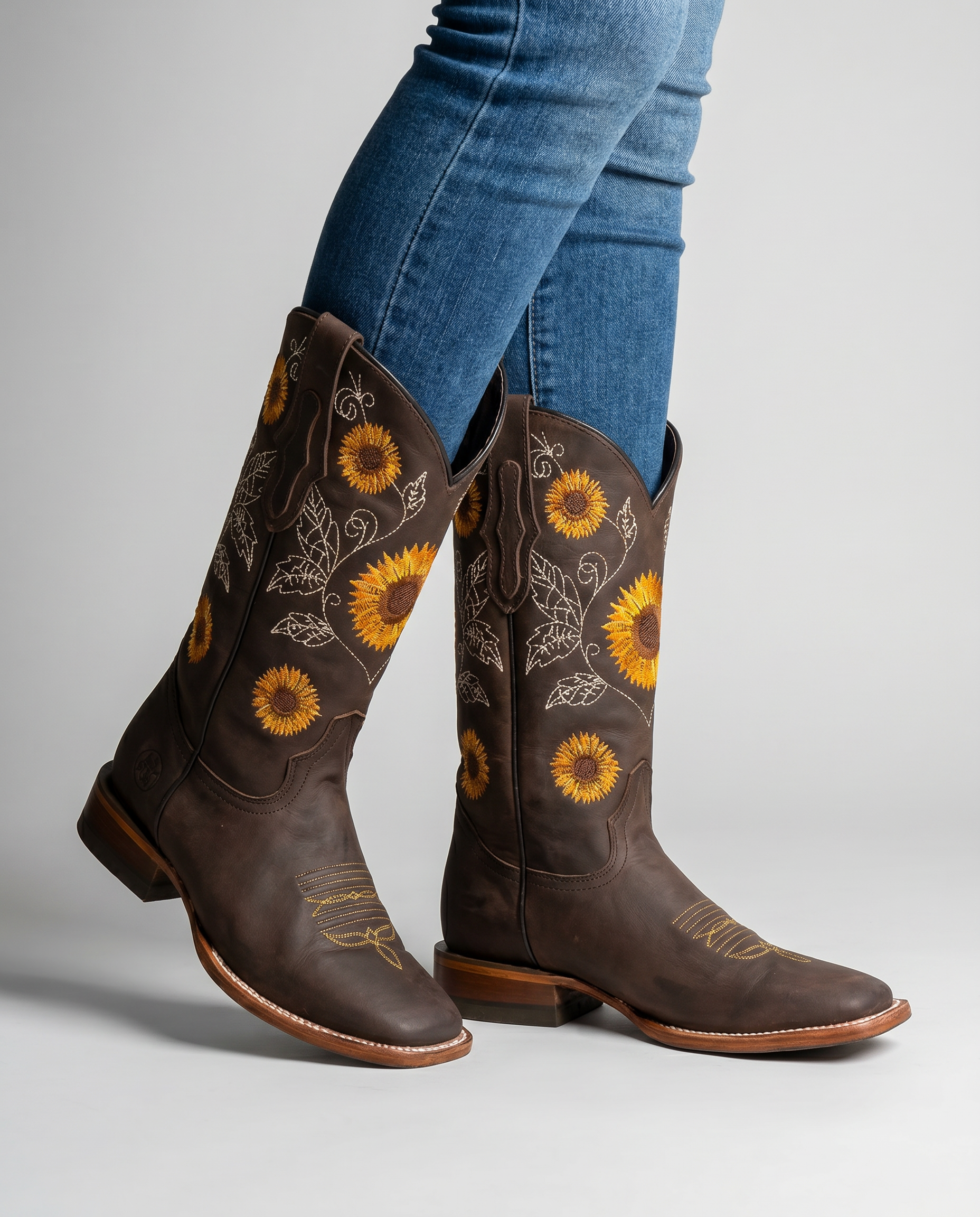 Women's Floral Embroidered Cowgirl Boots with Low Block Heel