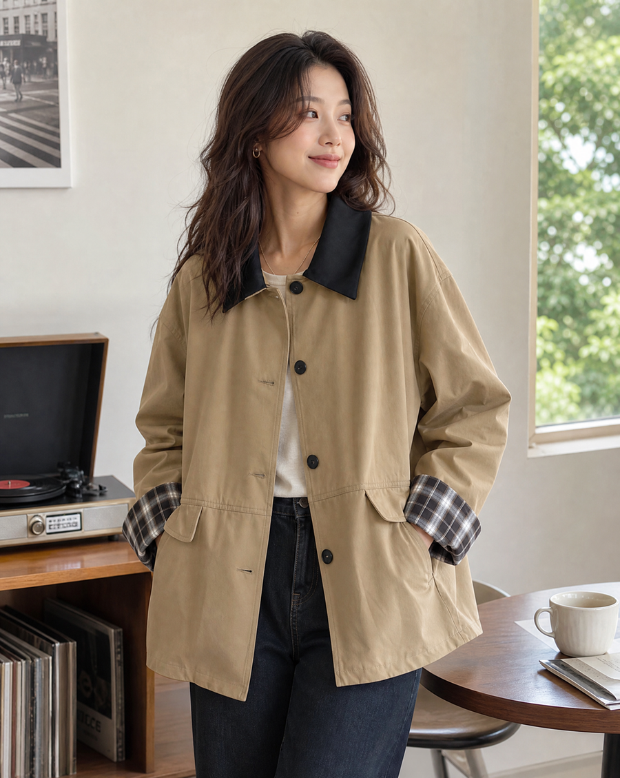 Women's Contrast Trim Button-Up Jacket
