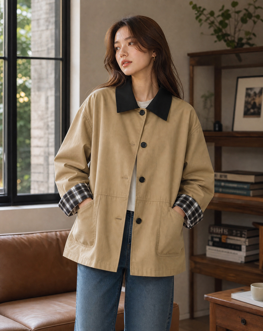 Women's Contrast Trim Button-Up Jacket