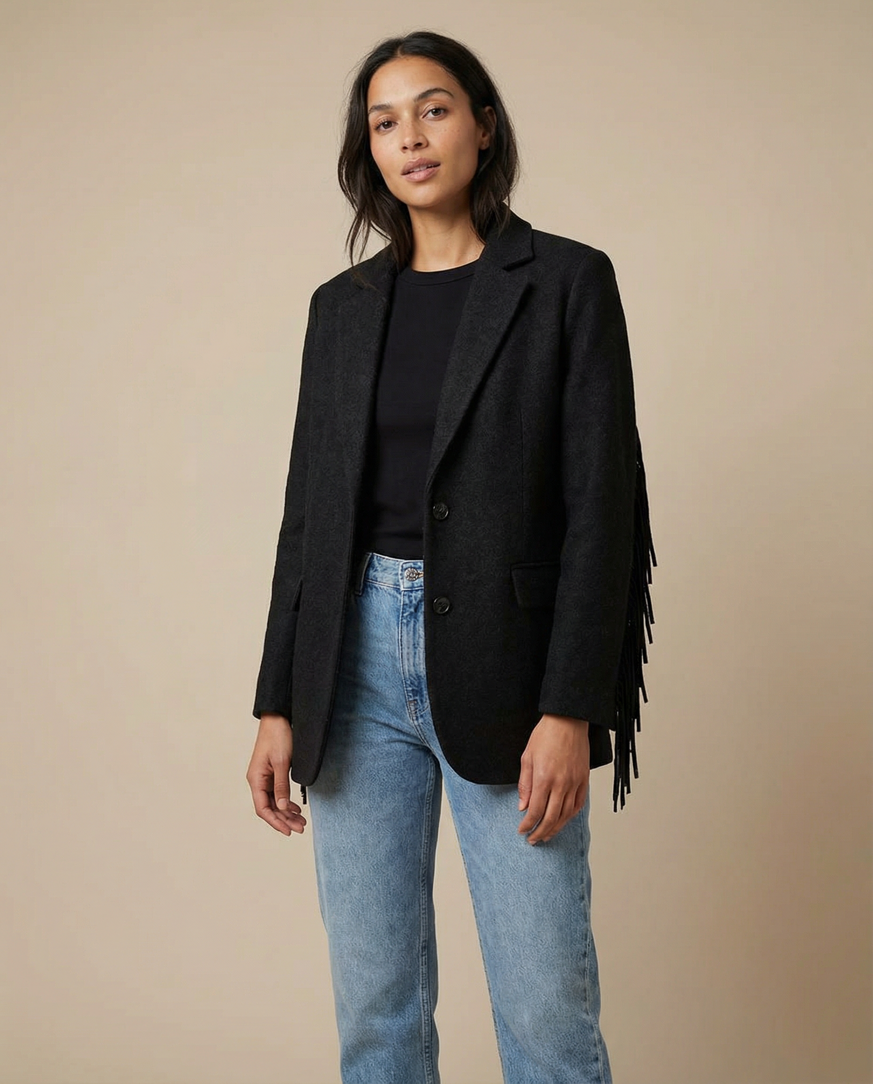 Autumn Bomber Coat – Stylish Woolen Blazer with Tassels