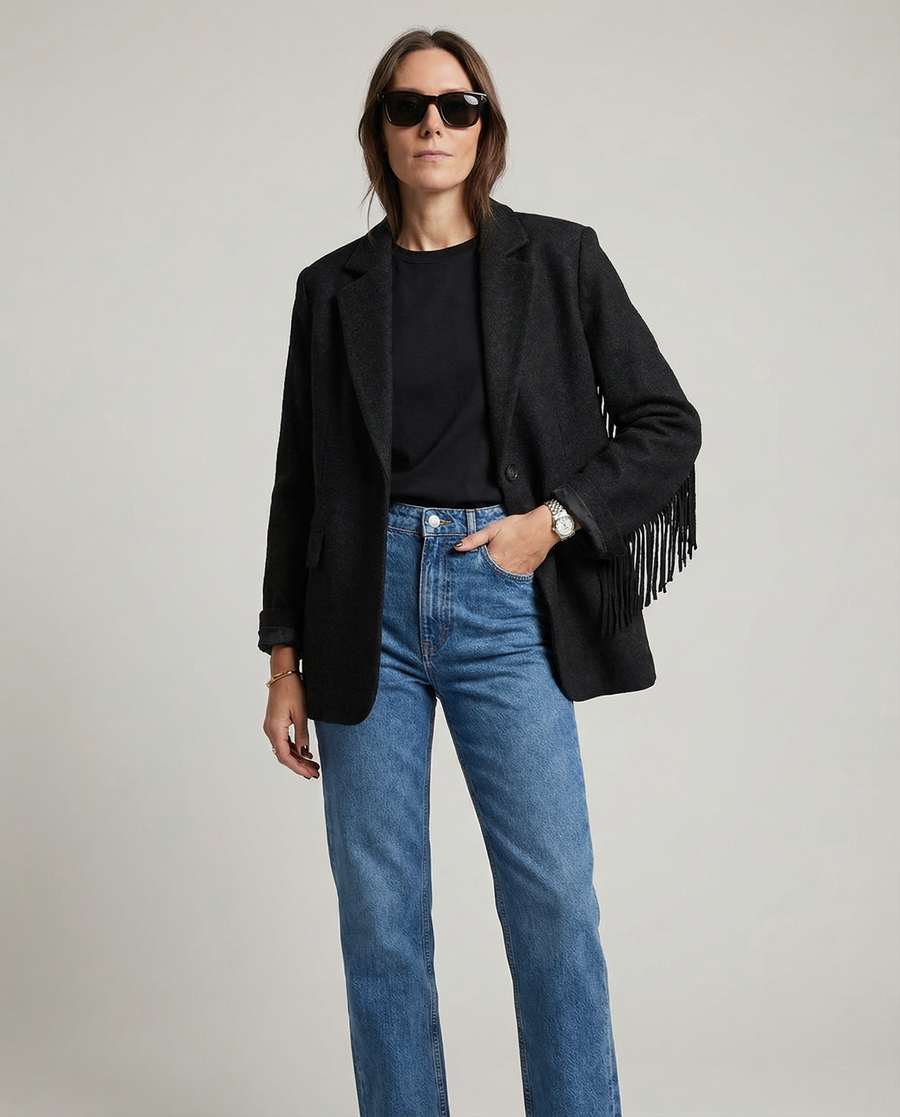 Autumn Bomber Coat – Stylish Woolen Blazer with Tassels