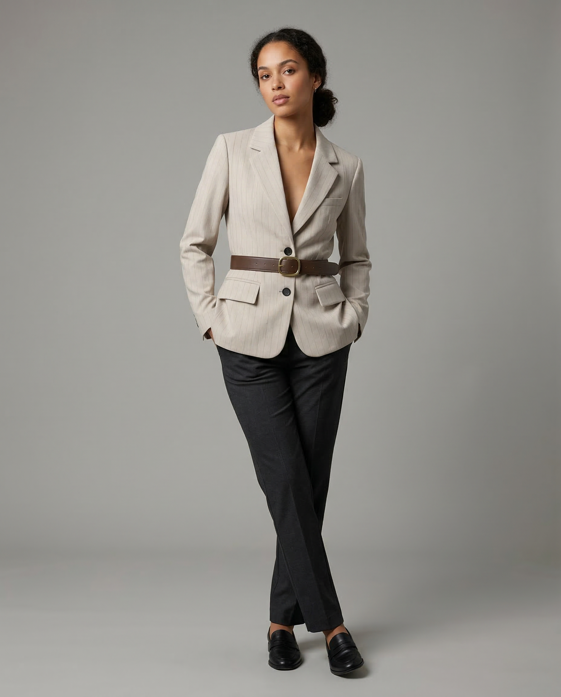 Suit Jacket – Stylish Loose Fit with Waist Belt
