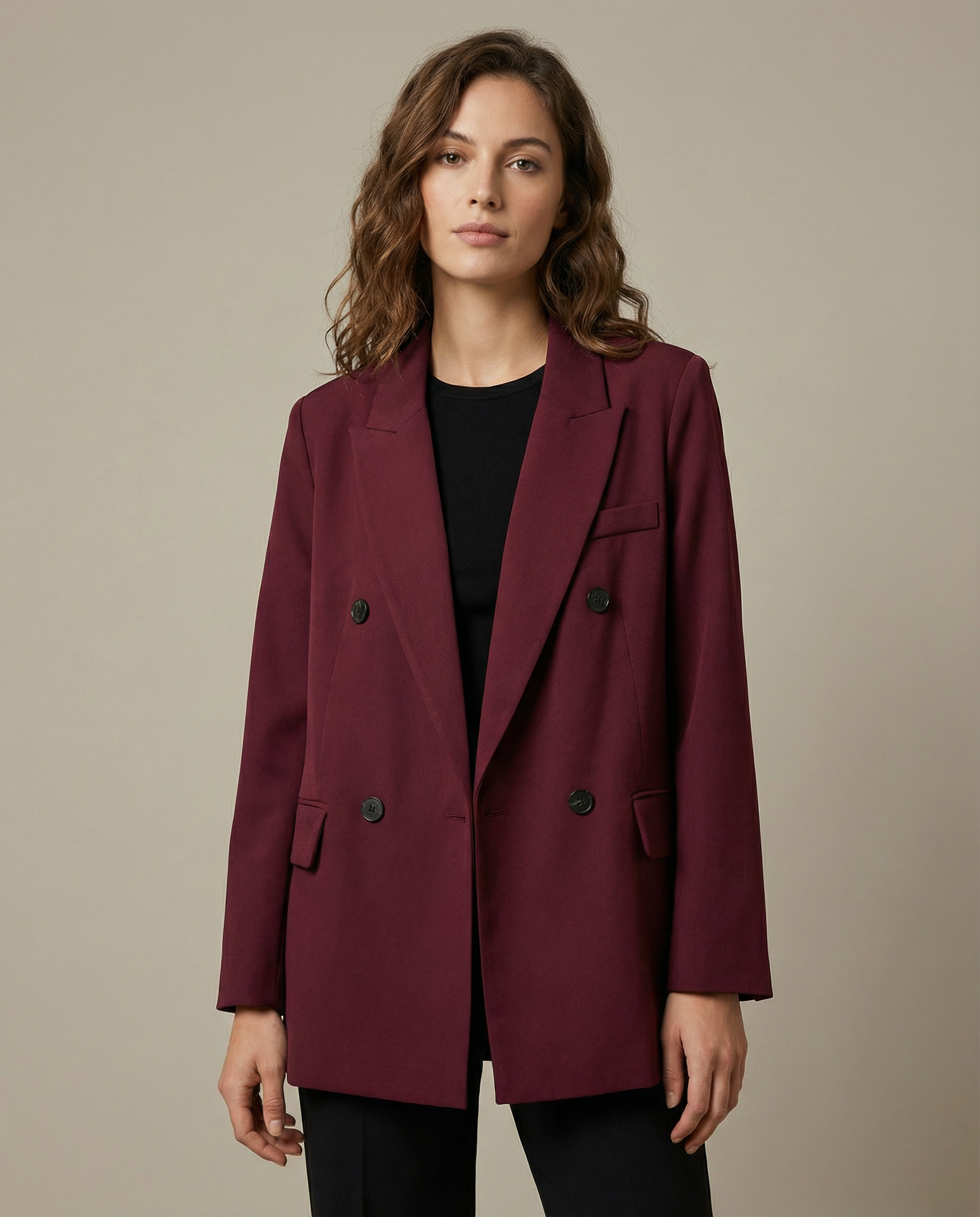 Burgundy Vintage Blazer – Classic Double Breasted Style for Autumn Elegance