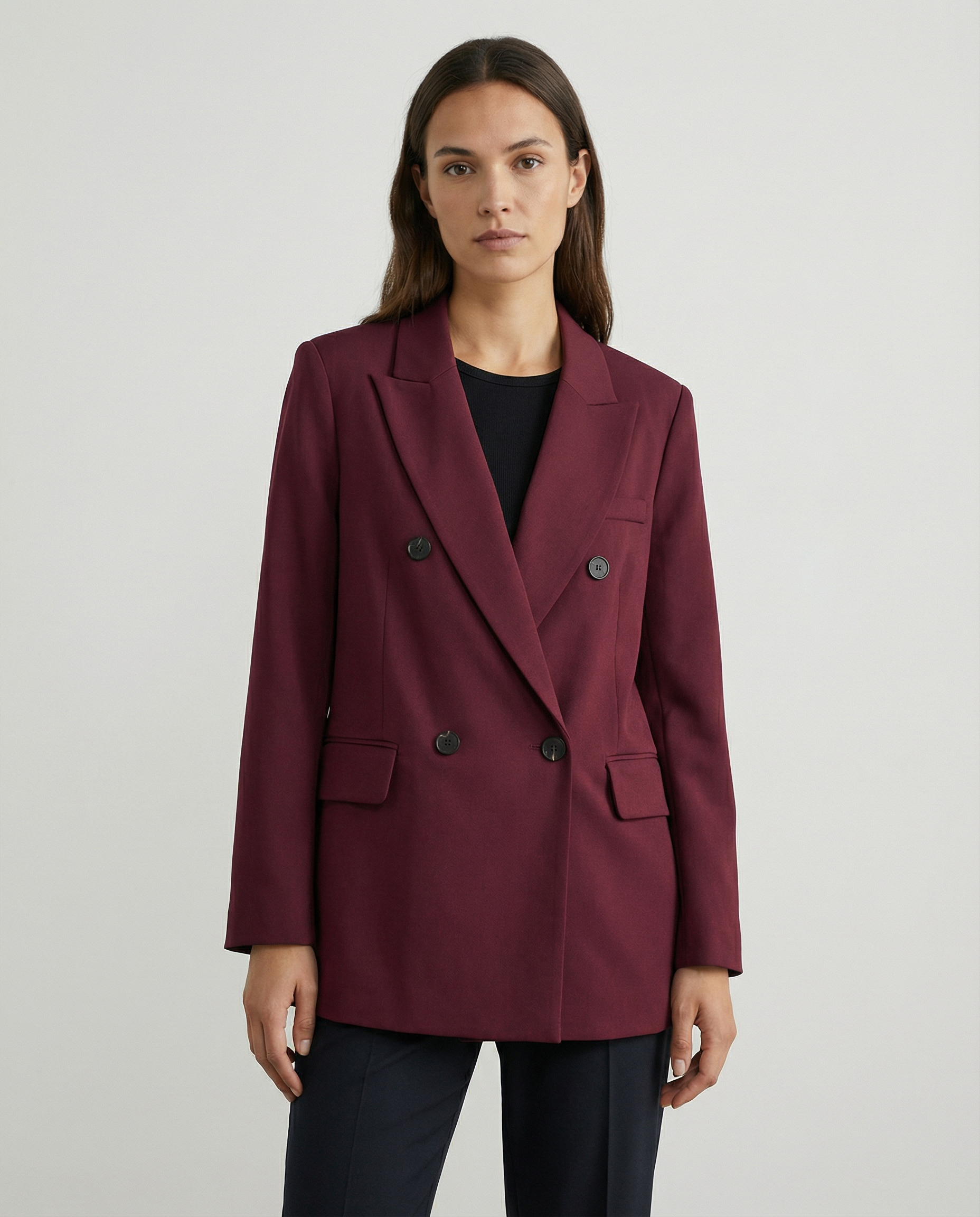 Burgundy Vintage Blazer – Classic Double Breasted Style for Autumn Elegance