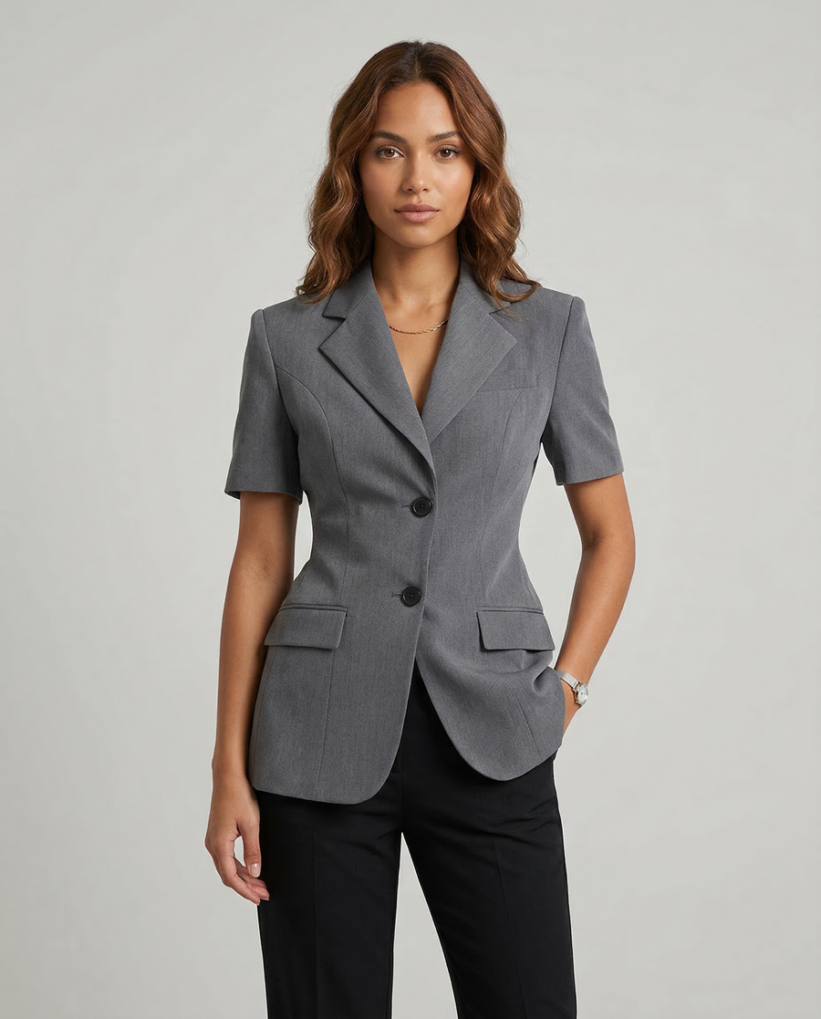 Korean Style Blazer – Chic A-Line Short Sleeve Jacket