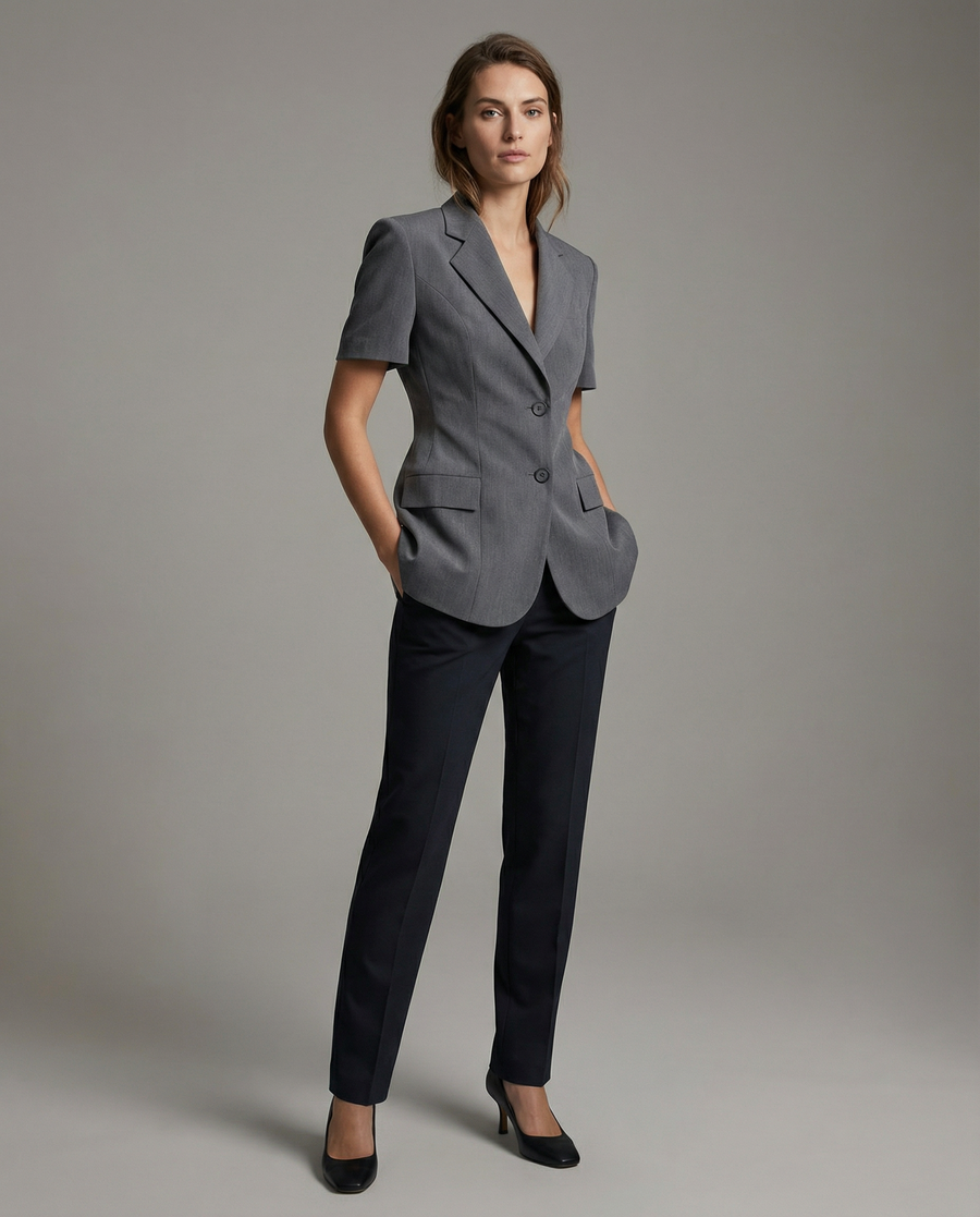 Korean Style Blazer – Chic A-Line Short Sleeve Jacket