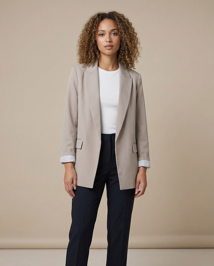 Charmchant Oversized Linen Blazer – Effortless Casual Office Style