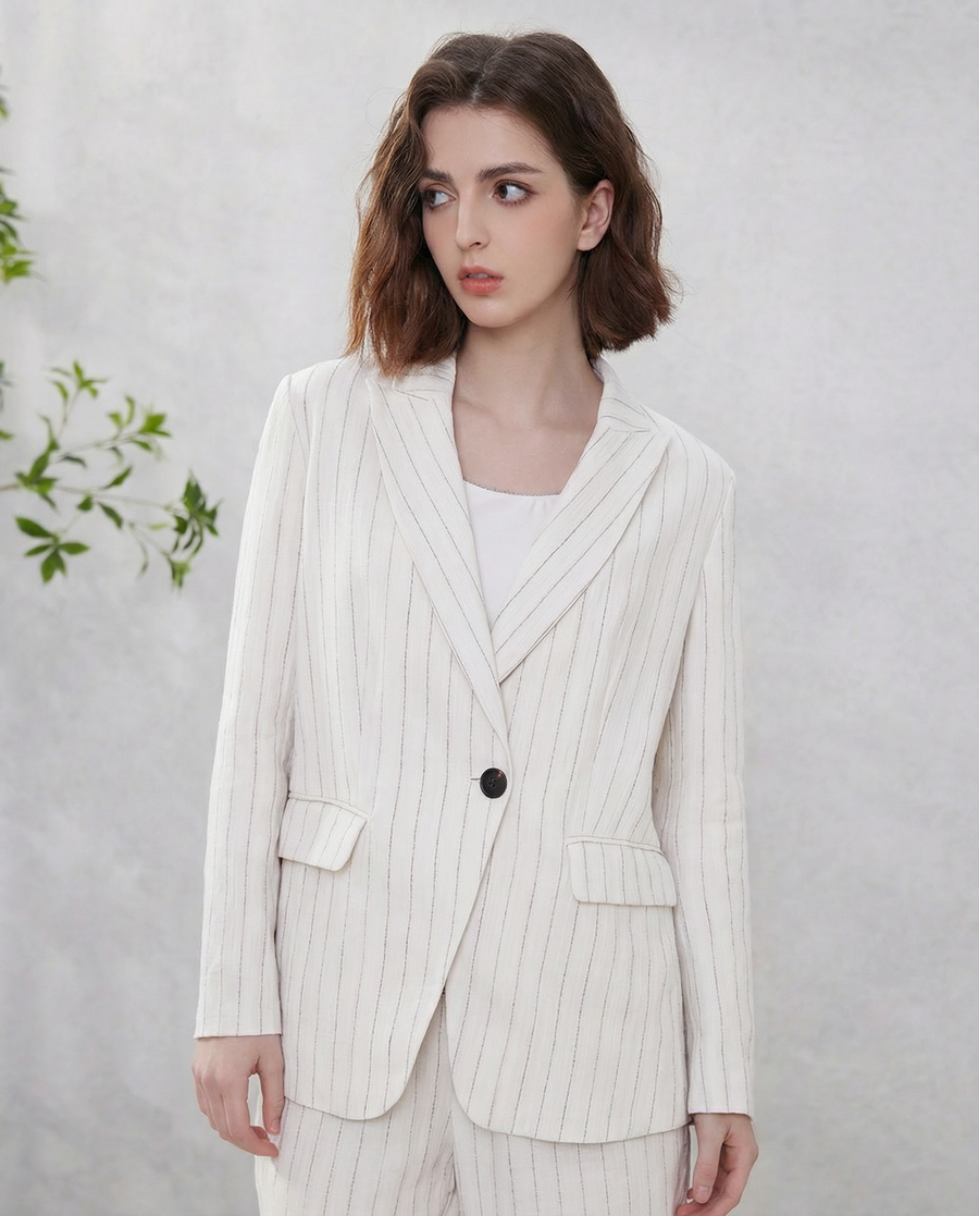 Linen Blazer Suit – Stylish Stripe Design for Chic Office Attire