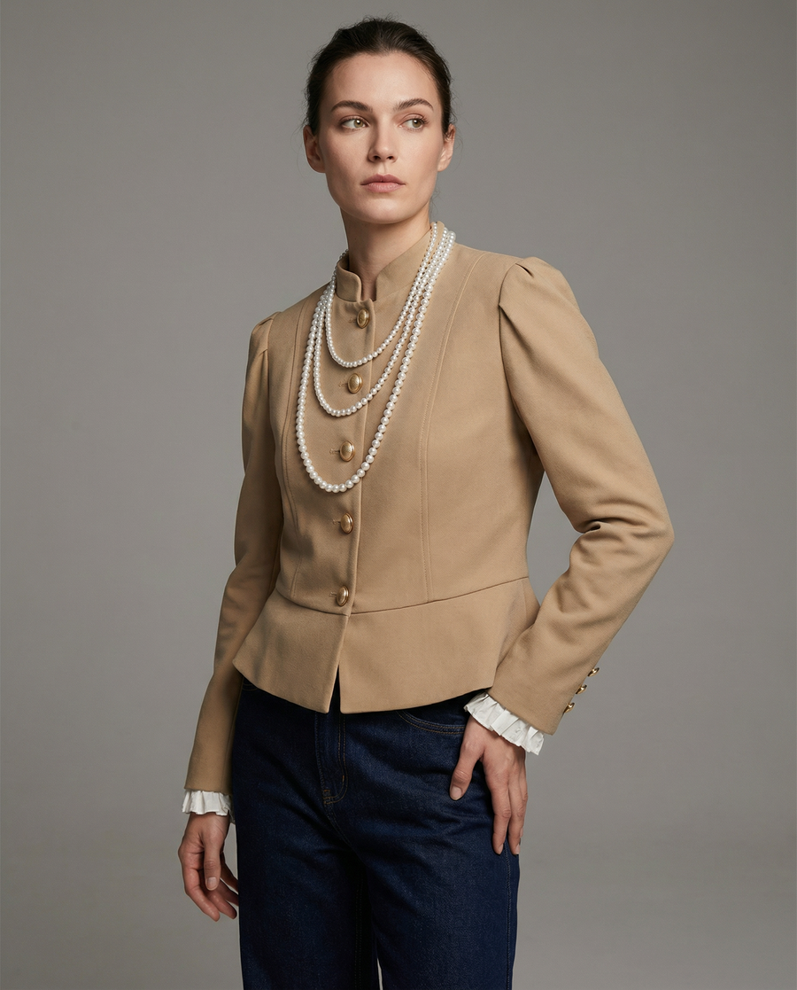 Autumn Velvet Blazer – Elegant Puff Shoulder Design