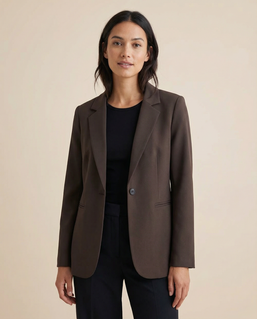 Korean Fashion Blazer – Tailored Dark Cocoa Brown Slim Fit Jacket