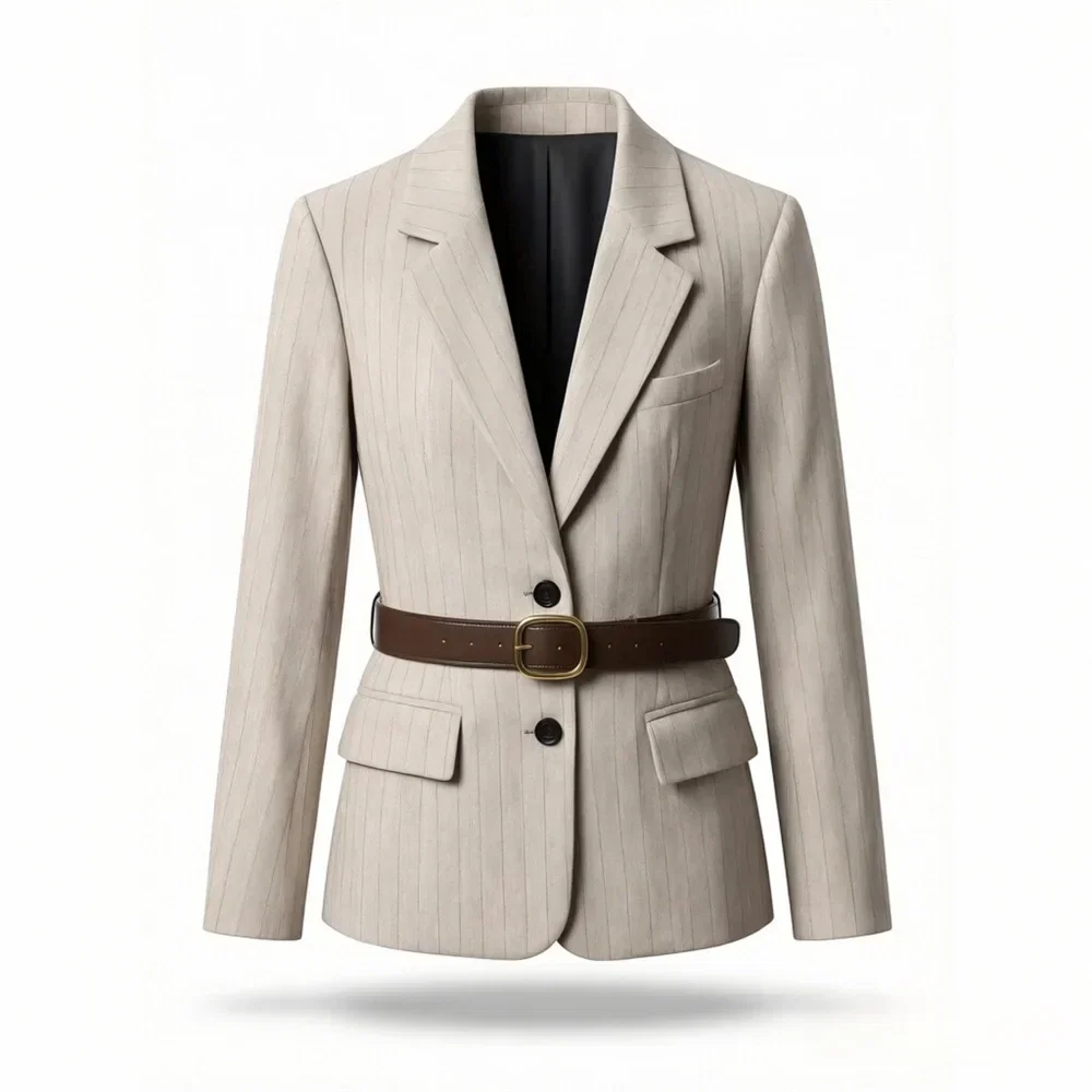 Suit Jacket – Stylish Loose Fit with Waist Belt
