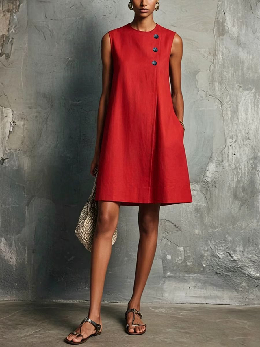AUBREY | ASYMMETRIC BUTTON MINI DRESS