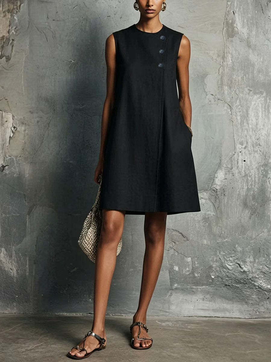 AUBREY | ASYMMETRIC BUTTON MINI DRESS