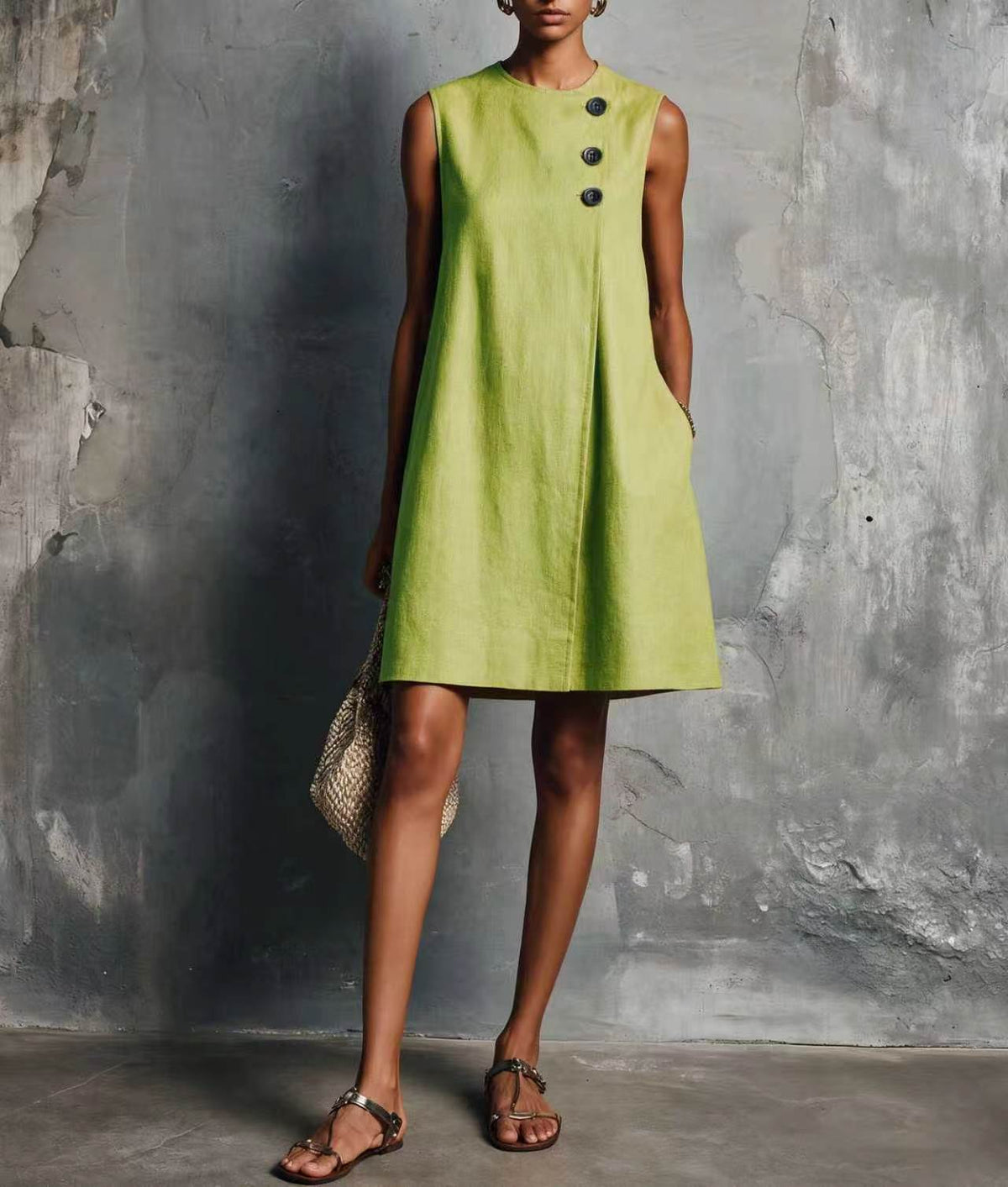AUBREY | ASYMMETRIC BUTTON MINI DRESS