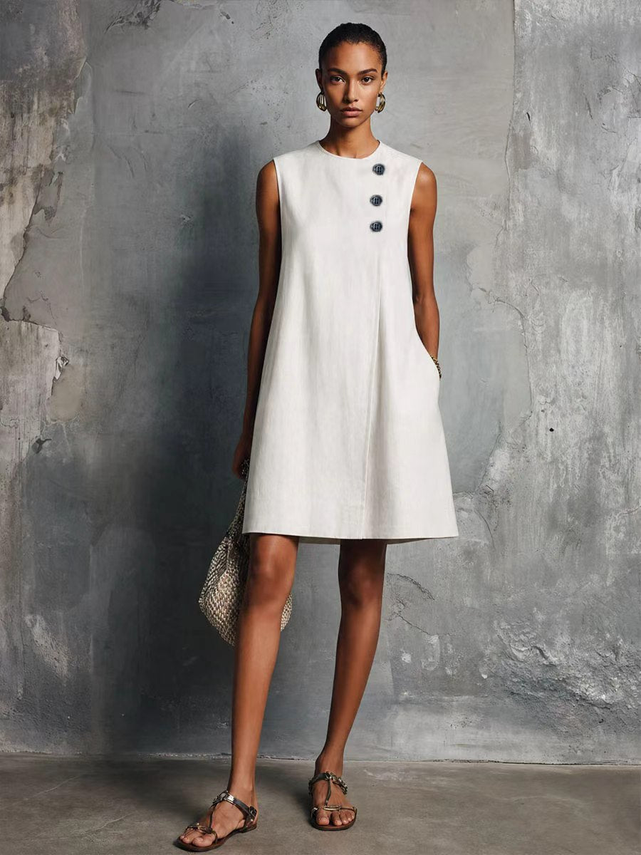 AUBREY | ASYMMETRIC BUTTON MINI DRESS