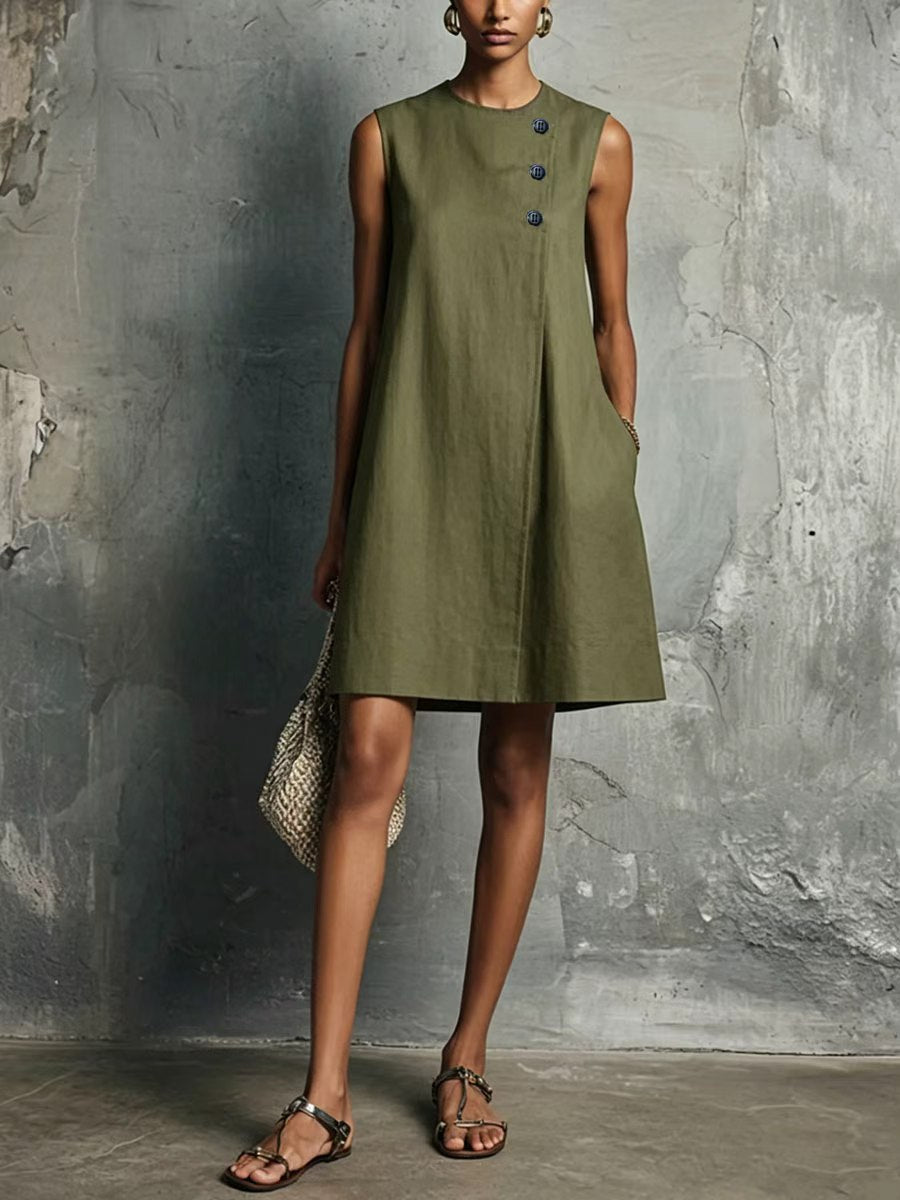AUBREY | ASYMMETRIC BUTTON MINI DRESS
