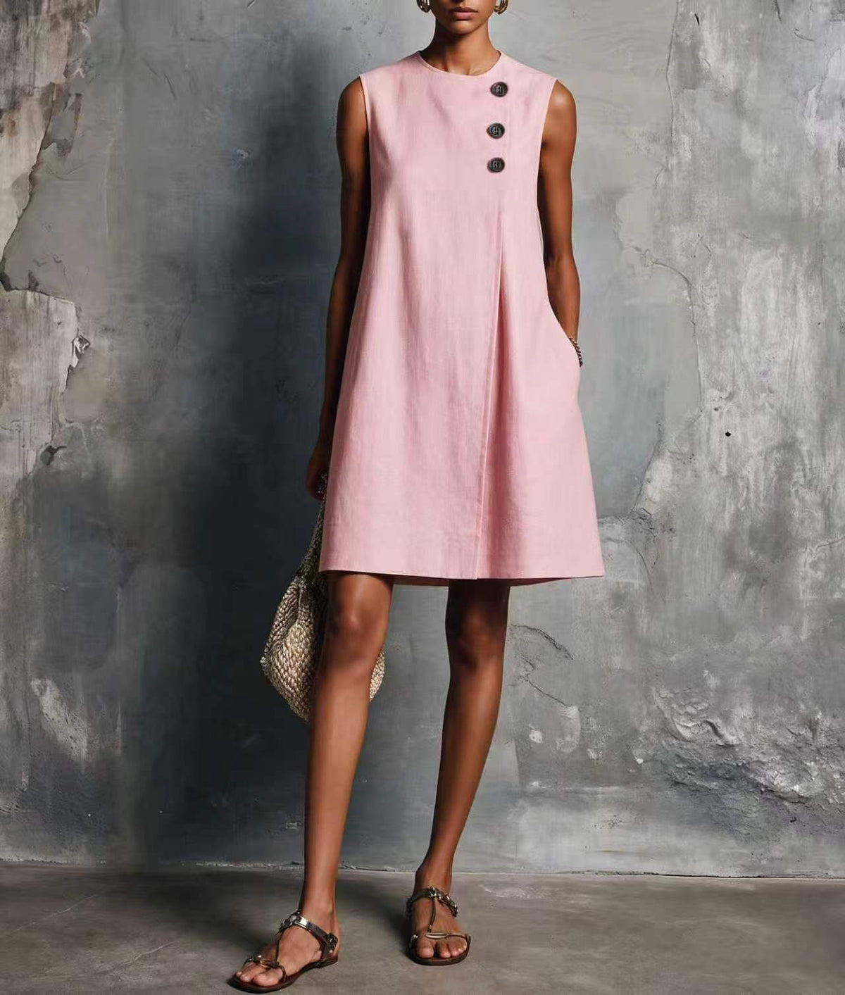 AUBREY | ASYMMETRIC BUTTON MINI DRESS