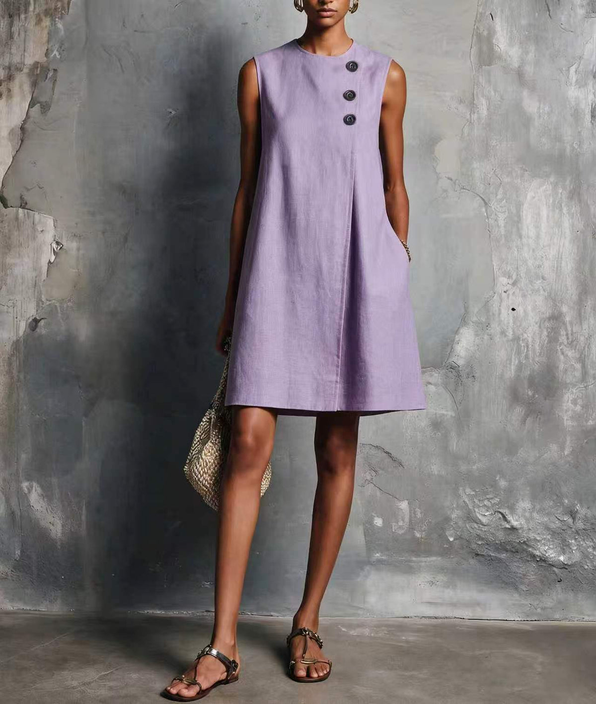 AUBREY | ASYMMETRIC BUTTON MINI DRESS