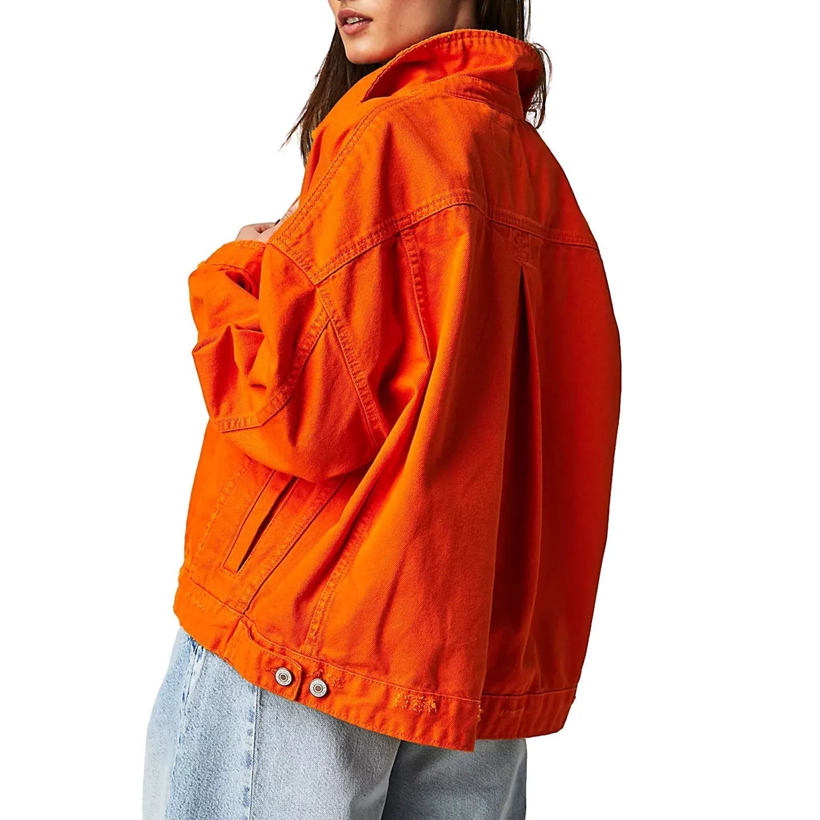 Women’s Classic Oversized Denim Jacket with Drop Shoulders and Relaxed Fit