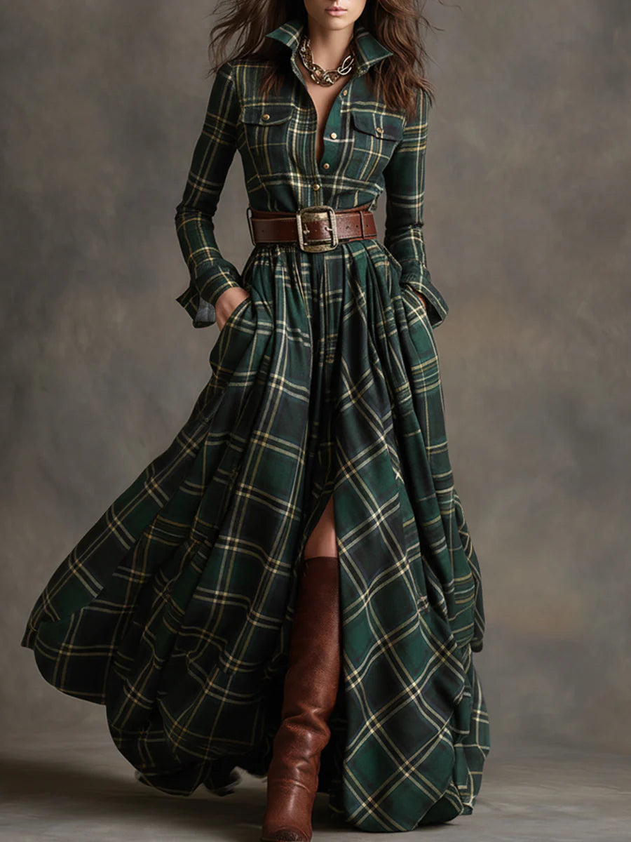 Beatriz | Long Checked Dress with Belt
