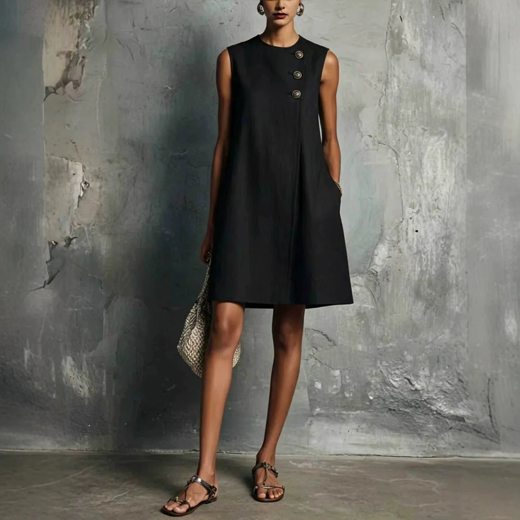 Amandine™ | Asymmetric Button Sleeveless Dress