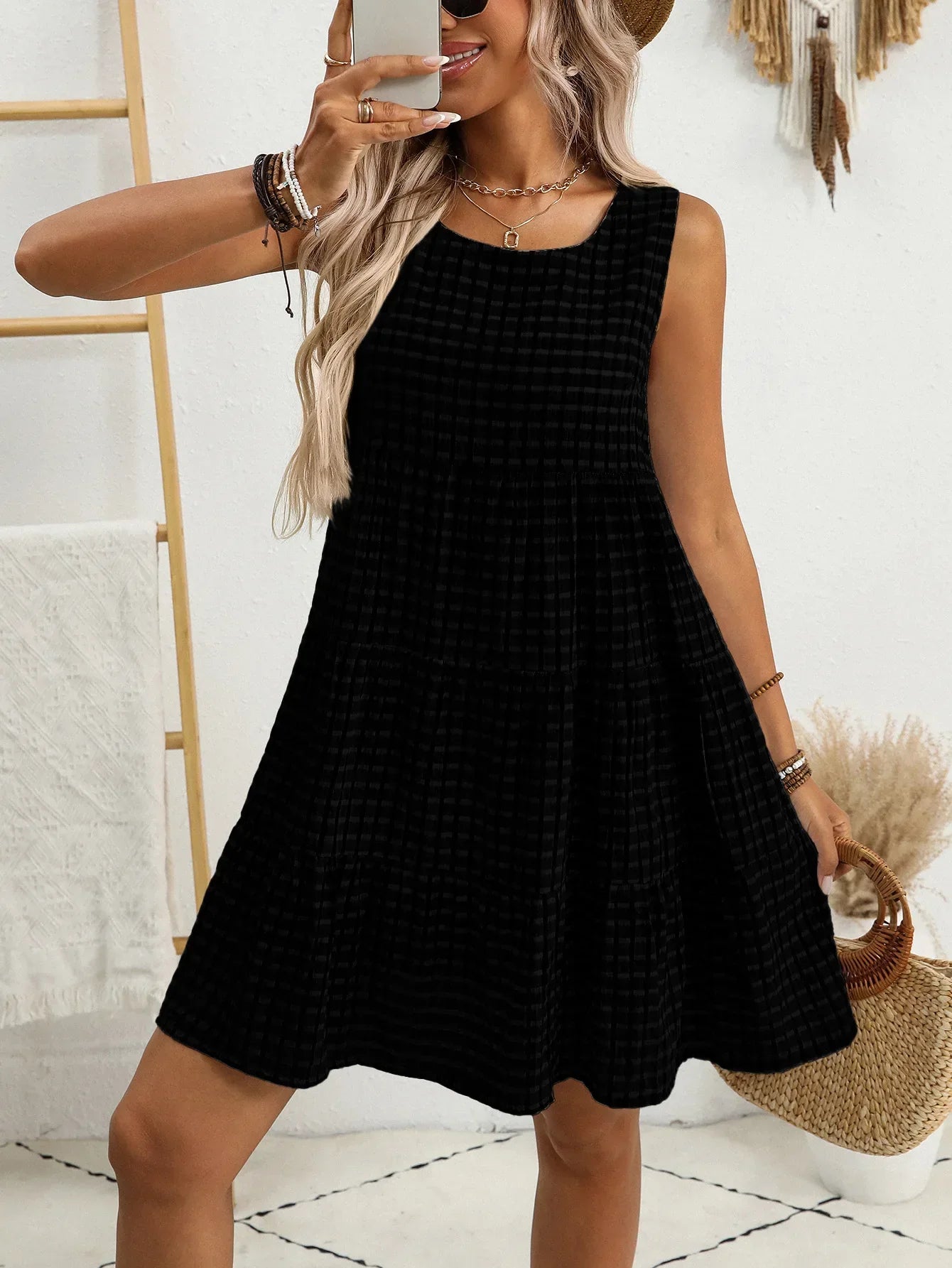 WYLA™ – Breezy Plaid Ruffled Sleeveless Dress