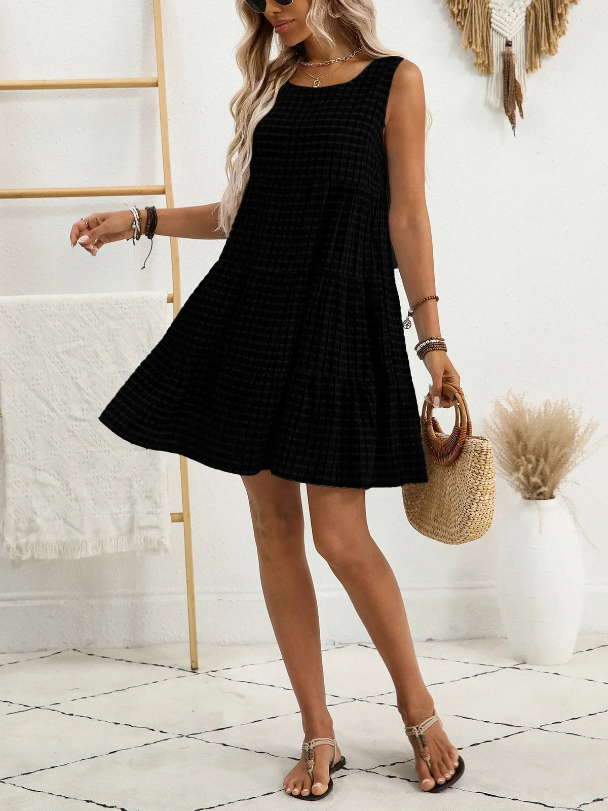 WYLA™ – Breezy Plaid Ruffled Sleeveless Dress