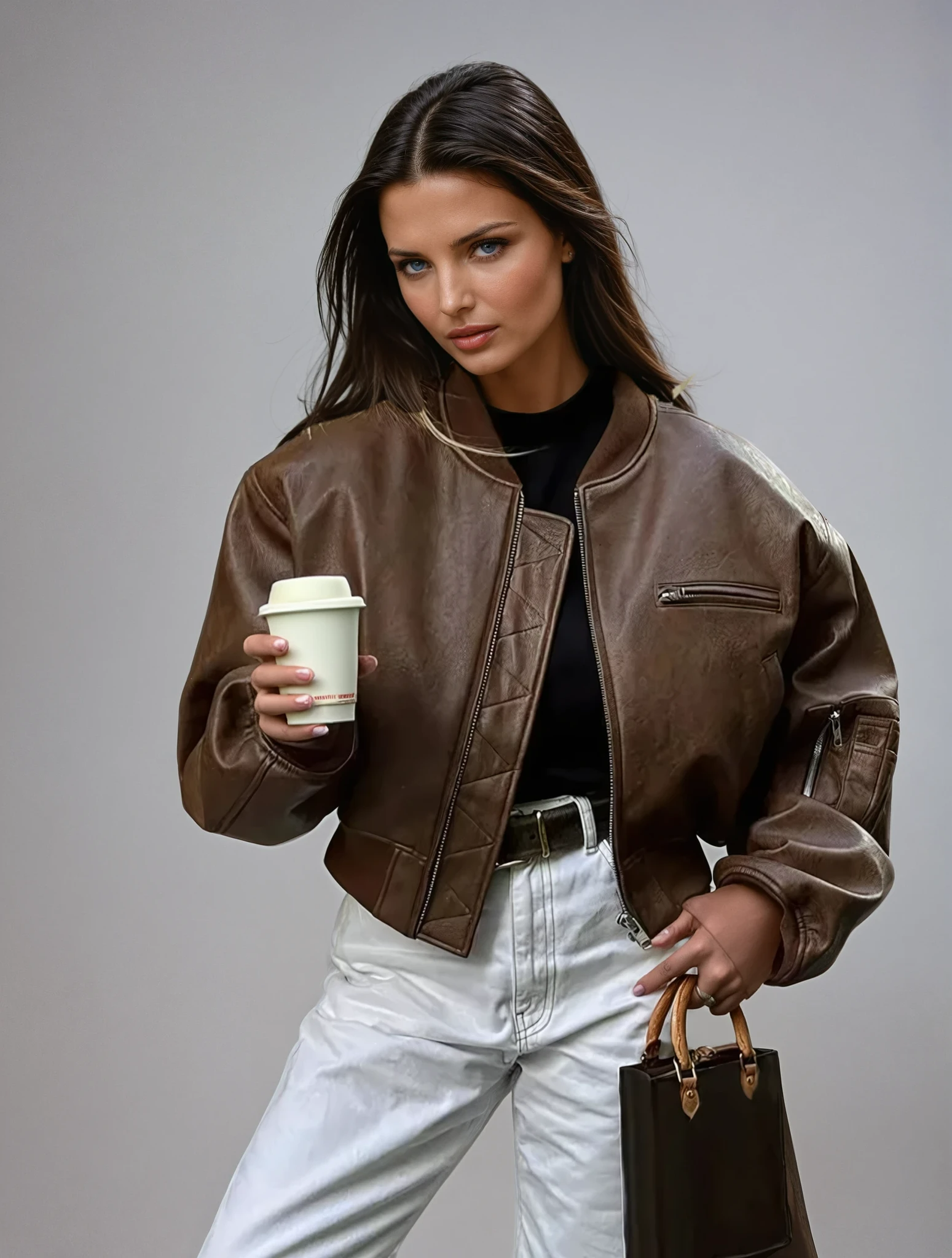 Women's Cropped Vintage Faux Leather Bomber