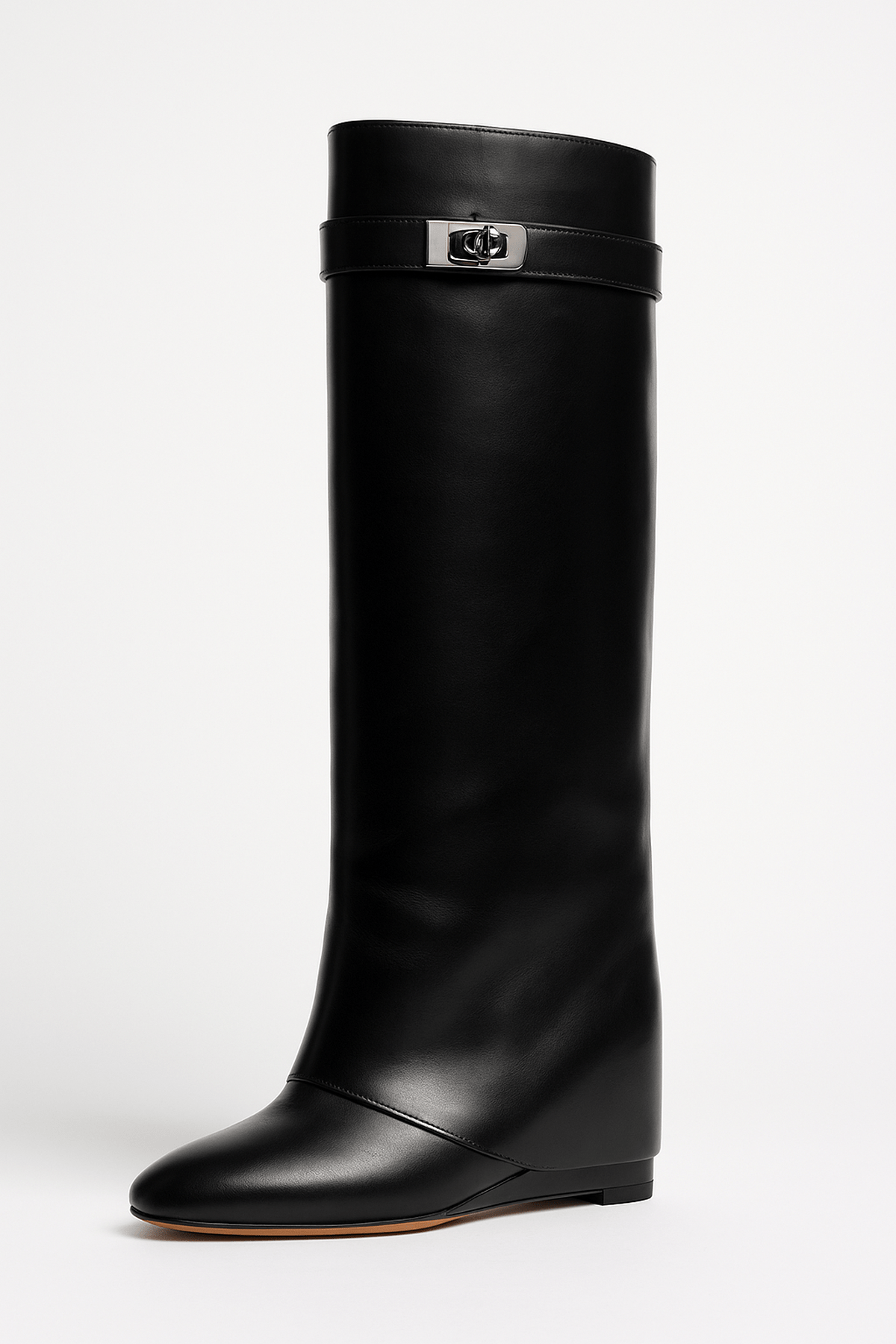 Women's Shark Lock Knee-High Faux Leather Boots